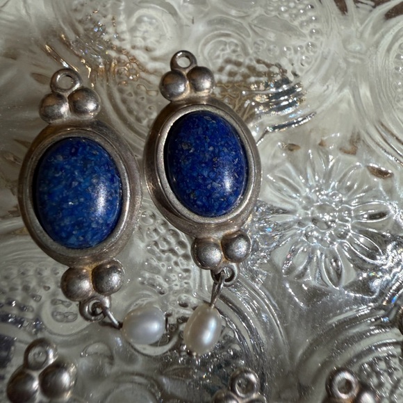 Lot of Vintage CCO Sterling Silver Earring Charms Pearl Dangles Blue Green Turqu - Picture 5 of 13